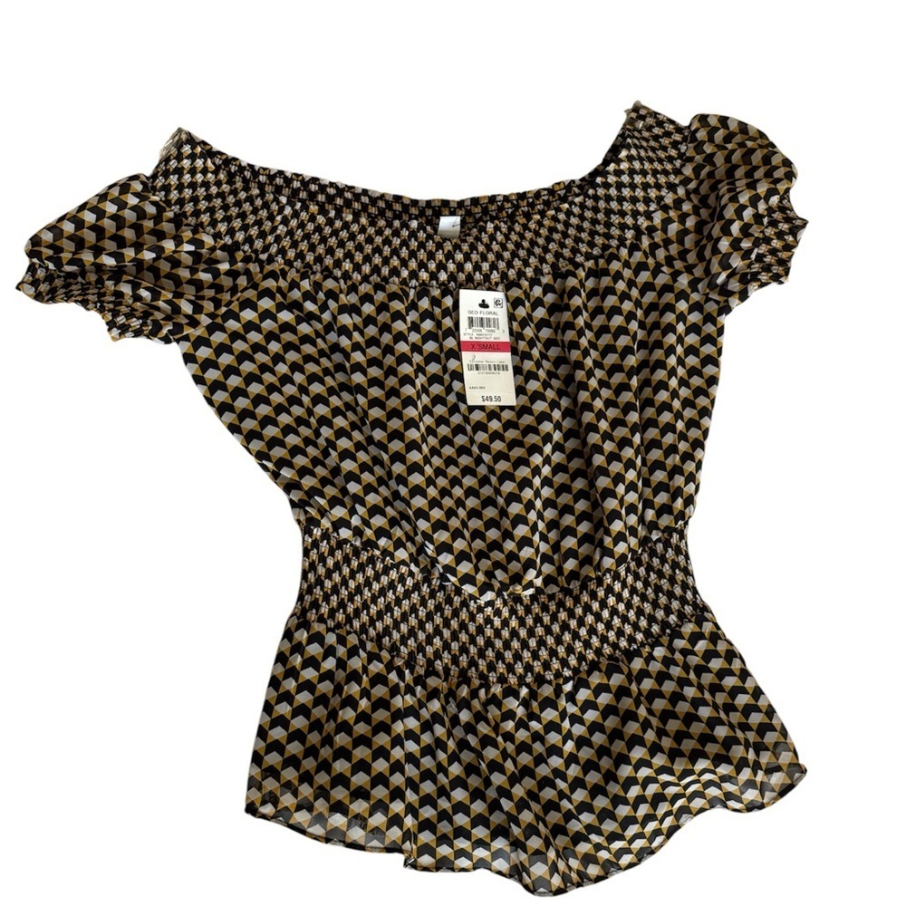 Bar III Black and White Flutter Sleeve Smocked Blouse